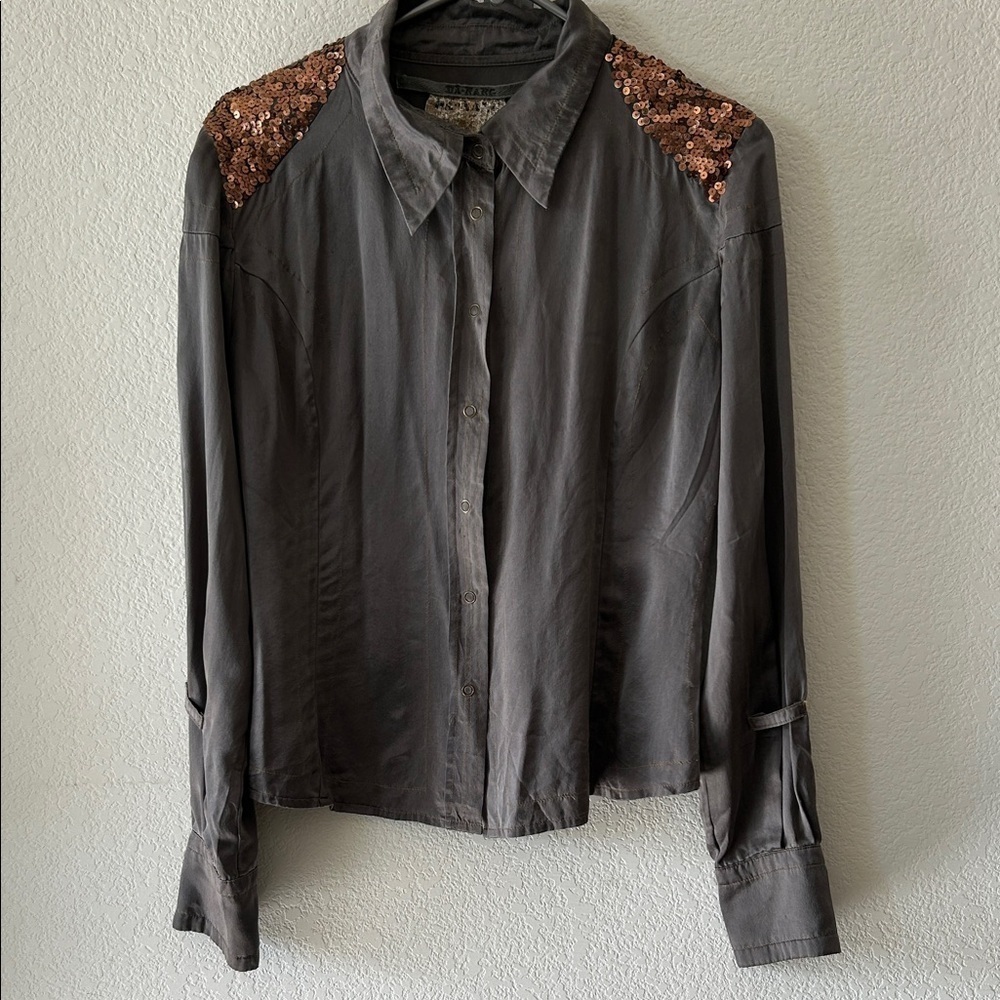 Da-Nang Silk Blouse with Copper Sequin Shoulders size S